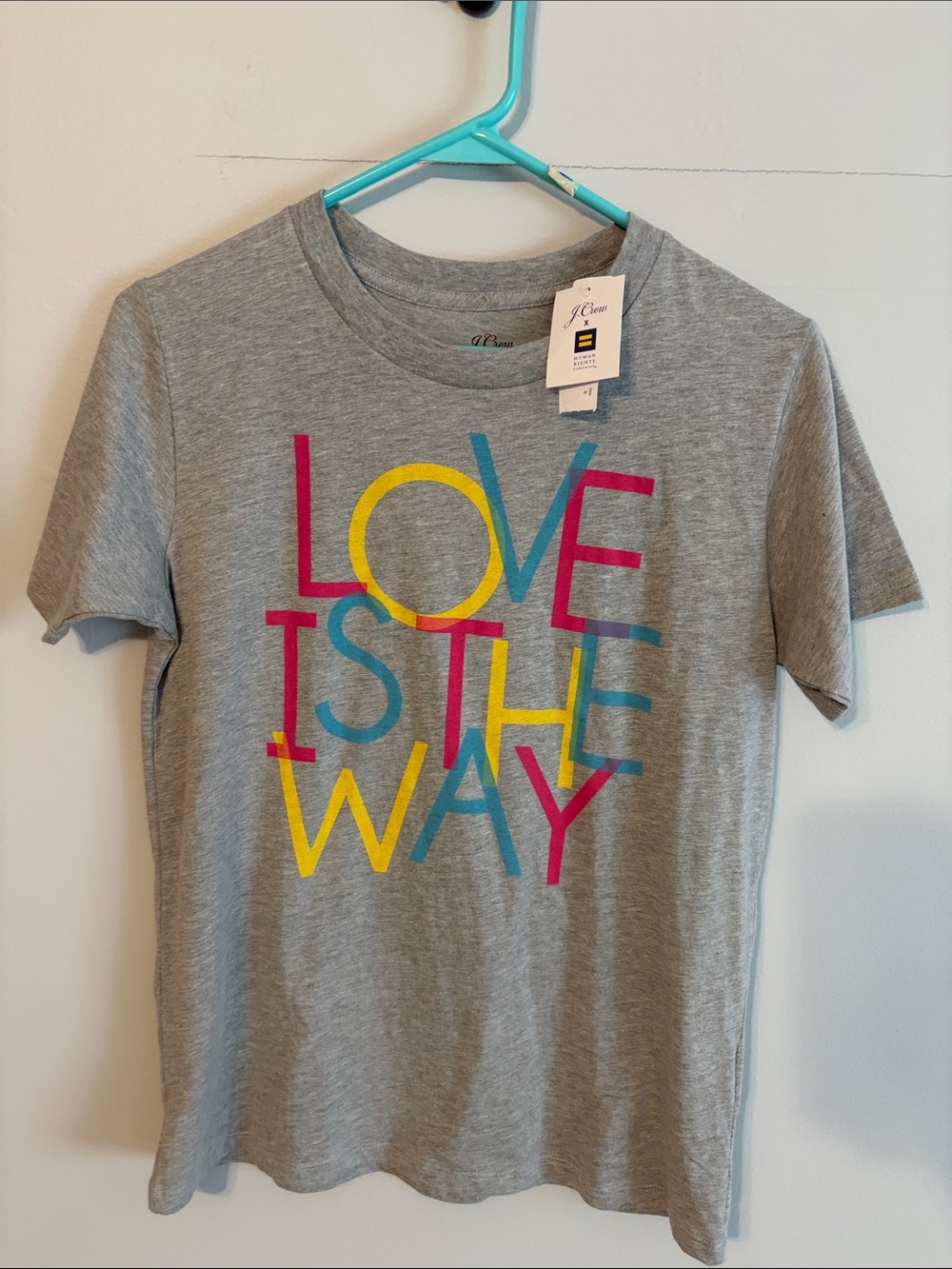 J. Crew Gray Short-Sleeve Tee with Colorful 'LOVE IS THE WAY' Graphic. Small.NWT